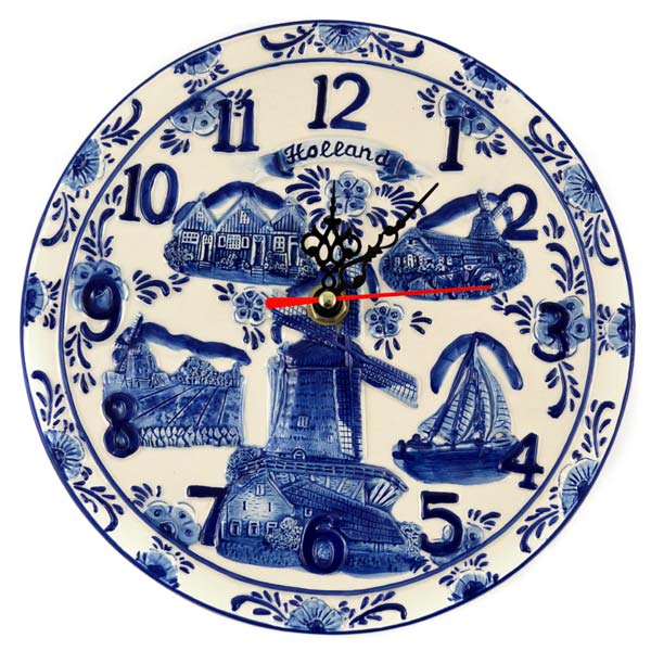 DELFT BLUE PLAQUE CLOCK HOLLAND EMBOSSED 20 CM Clocks Holland