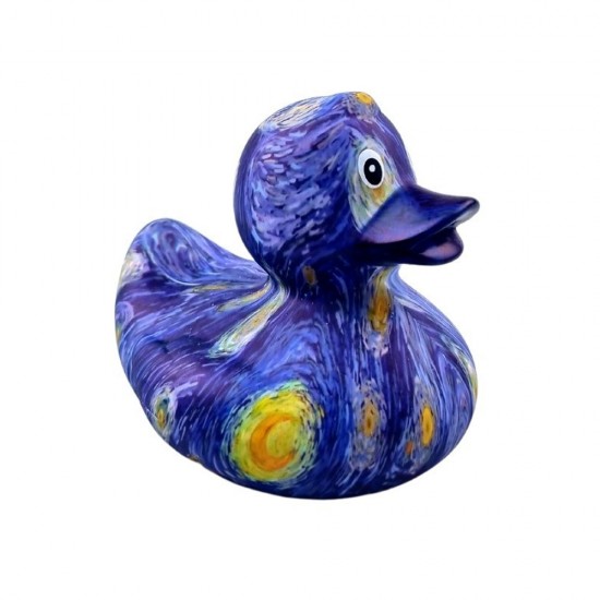 Gummiente „bedeckt“ mit einem weltberühmten Gemälde „Die Sternennacht“ von Vincent Van Gogh. Ein Stück niederländische Kunst auf einer Gummiente!!