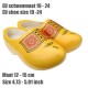 Traditionelle gelbe Bauerholzschuhe mit runder Spitze (runder Nase) und gelbem und braunem Besatz - Schuhgröße 19-24