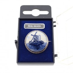 Brooch Delft blue stone windmill silver Brooch Delft blue stone windmill silver