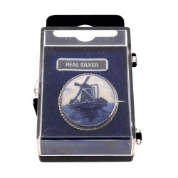 Brooch Delft blue stone windmill silver Brooch Delft blue stone windmill silver