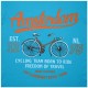 Fun ladies shirt with short sleeves. Playful turquoise shirt with orange Amsterdam print and a bicycle.