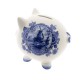 Ein echtes blaues Delfter Sparschwein, klassisch dekoriert mit einer Windmühle in einer typisch holländischen Landschaft und Delfter Blumen