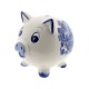 Ein echtes blaues Delfter Sparschwein, klassisch dekoriert mit einer Windmühle in einer typisch holländischen Landschaft und Delfter Blumen