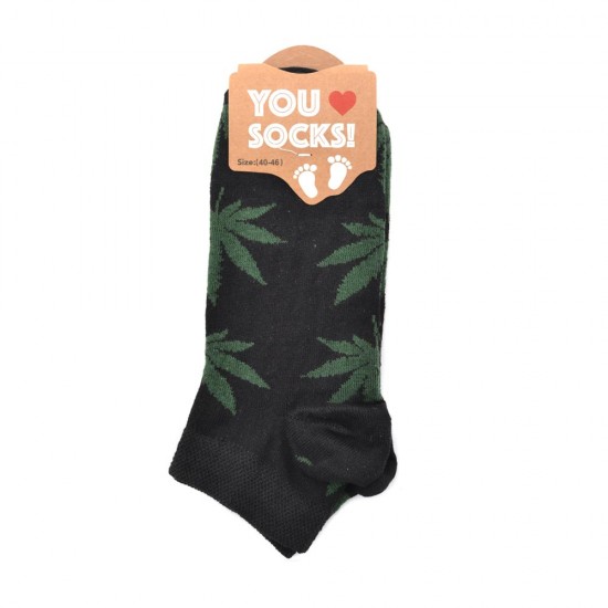 Socken Sneakersocken schwarz grun cannabisblatt