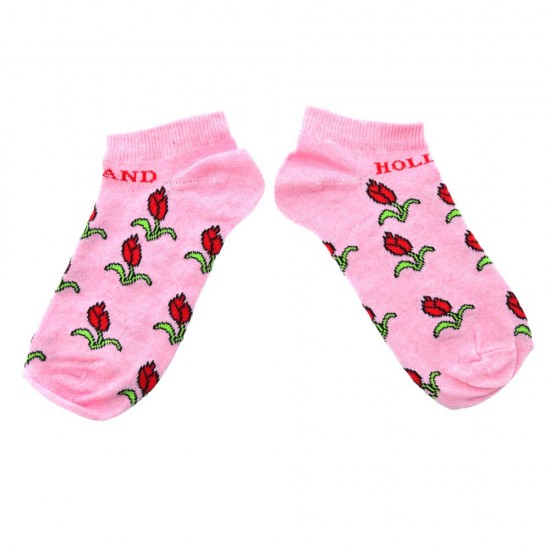 Rosa Holland Sneakersocken mit grün-roten Tulpen