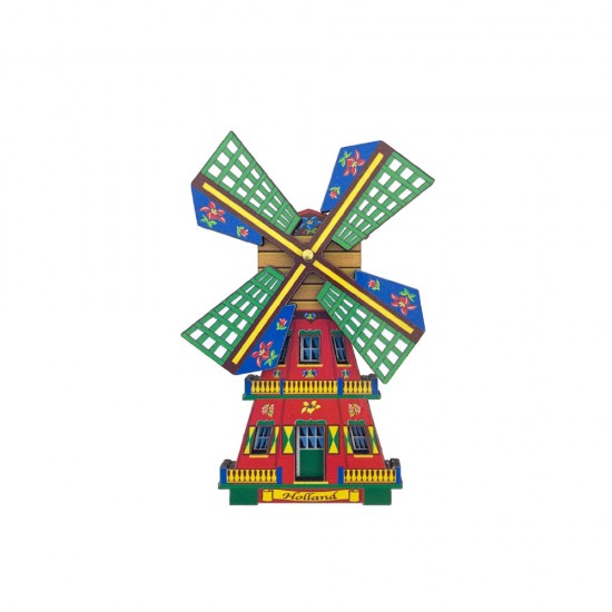 Auffälliger Holland-Kühlschrankmagnet mit einer sehr schön gestalteten typisch holländischen Windmühle. Dieser leichte Memo-Magnet besteht aus MDF, ist zweischichtig und verfügt über rotierende Klingen.