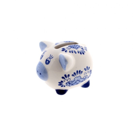 Ein echtes Delfter Blau-Sparschwein, aber im Miniaturformat. Dieses Mini-Sparschwein ist klassisch mit Blumendekor in Delfter Blau dekoriert.
