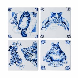 Coasters Delft blue lazy cat 4 pieces Coasters Delft blue lazy cat 4 pieces