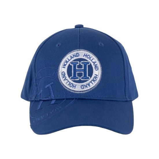 Blaue Baseballkappe Modell Jim Stamp von Robin Ruth. Luxus-Canvas-Baseballcap mit gesticktem Emblem mit Holland