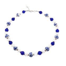 Halskette Delfter blaue Blume mit facettierten Perlen Halskette Delfter blaue Blume mit facettierten Perlen