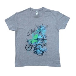 T-Shirt Holland Mill Fahrradclogs Zeichnung grau