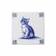 Fliese mit Delfter Blau-Dekor einer Katze. Eine schöne, robuste Fliese aus Delfter Blau-Steingut. 