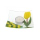 Tealight holder handmade glass bowl with glass on glass decorated with yellow tulip. The massive bowl has a bottom that fits a tea candle.
