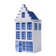 Ceramic storage jar of a gable house with stepped gable and accents in Delft blue