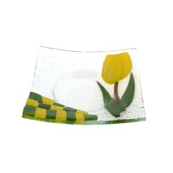Teelichthalter Glasschale Tulpe gelb R Teelichthalter Glasschale Tulpe gelb R