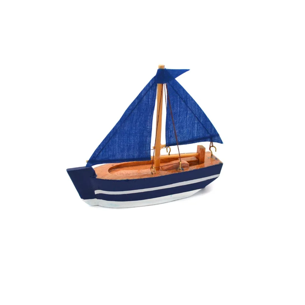 Set Van 4 Mini Houten Zeilboot Modellen – Nautische Decoratie Voor Strandthema – Blauw/wit – Ongeveer 11x17 Cm