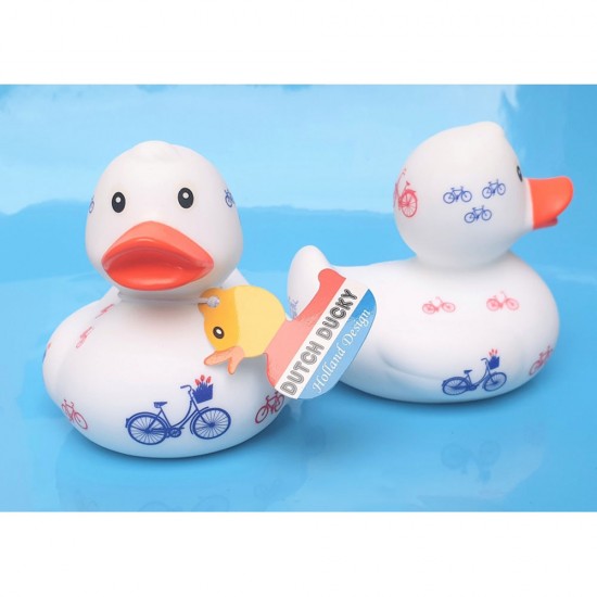 Gummiente mit Fahrräder verziert. Ein originelles niederländisches Mutterschaftsgeschenk und ein schönes Geschenk für den Gummientensammler.