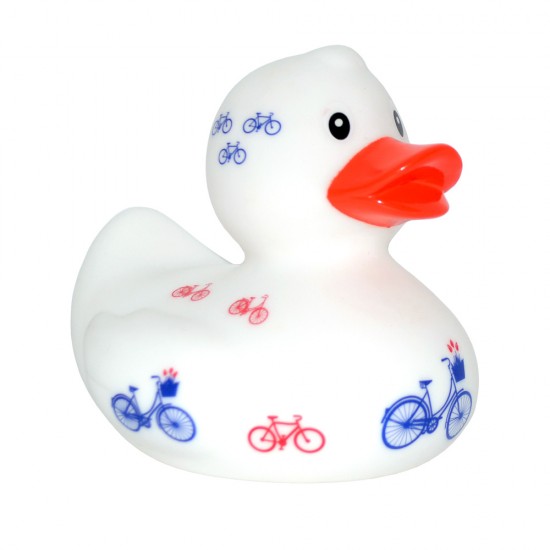 Gummiente mit Fahrräder verziert. Ein originelles niederländisches Mutterschaftsgeschenk und ein schönes Geschenk für den Gummientensammler.