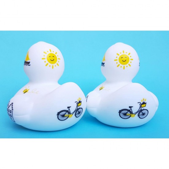 Gummiente im Sommerstil verziert mit verschiedenen Holland-Symbolen. Ein originelles niederländisches Mutterschaftsgeschenk und ein schönes Geschenk für den Gummientensammler.
