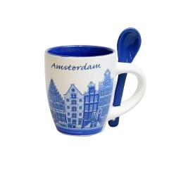 Espresso mug with spoon Amsterdam houses blue Espresso mug with spoon Amsterdam houses blue