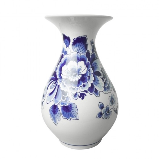 Traditionelle Delfter blaue Bauchvase, verziert mit klassischem Delfter Blau-Blumendekor. Wunderschöne klassische Delfter Blauvase