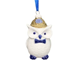 Weihnachtsanhänger Delfter blaue Eule mit Gold Weihnachtsanhänger Delfter blaue Eule mit Gold