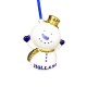 Delfter blauer Weihnachtsanhänger mit einem Schneemann mit goldener Mütze und Schal und dem Text Holland