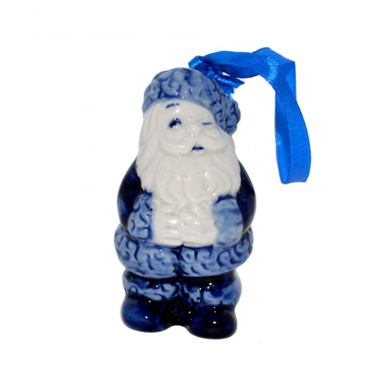 Delfter blauer Weihnachtsmann mit dem Text Frohe Weihnachten aus Holland auf der Rückseite. Wunderschöner Weihnachtsschmuck mit blauem Band zum Aufhängen.