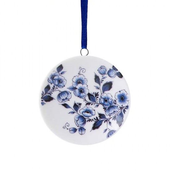 Mini-Wandteller in Delfter Blau, Christbaumanhänger aus Keramik, verziert mit Blumen in Delfter Blau.