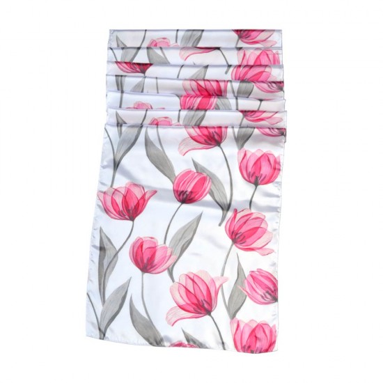 Zilver witte damessjaal met fuchsia roze tulpen decoratie