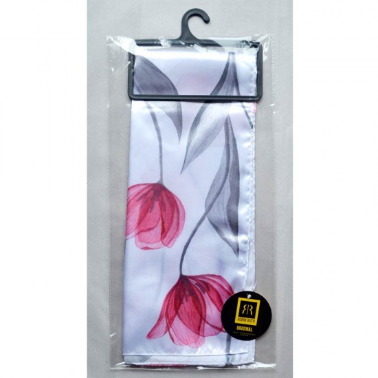 Zilver witte damessjaal met fuchsia roze tulpen decoratie