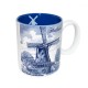 Ceramic mug decorated with a Delft blue print of a typical Dutch mill with the text Holland. The mug is packaged in a stylish gift box.
