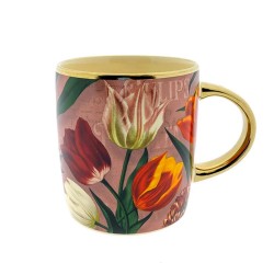 Mug pretty tulips pink with golden handle and rim Mug pretty tulips pink with golden handle and rim