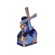 Windmühle aus Keramik im Delfter Blau-Stil mit goldenen Tulpen und Flügeln mit goldenem Rand.