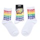 weiße Socken mit Aufdruck Whatever in Regenbogenfarben. Schöne Socken, auf die man stolz sein kann