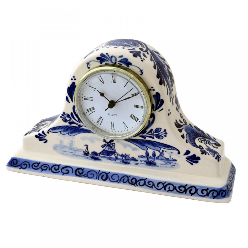 Op = Op Voordeel Schoorsteen klok delfts blauw landschap bloemen 12cm