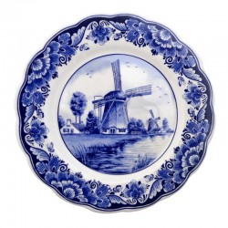 Wandplatte delfter blau wellenkante mühle landschaft blumen 22cm Wandplatte delfter blau wellenkante mühle landschaft blumen 22cm