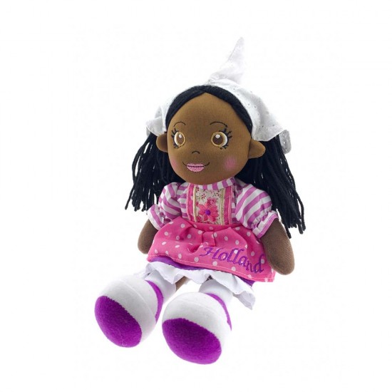 Textile doll, girl in Dutch purple traditional costume