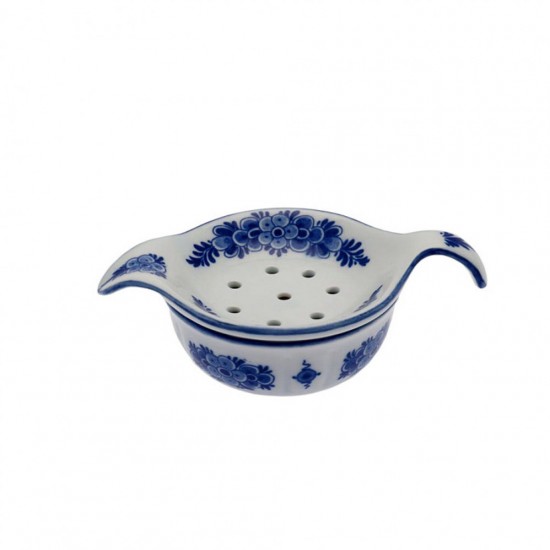 Delfter blaue Steingutschale mit Blumenmuster und losem Teebeutelhalter
