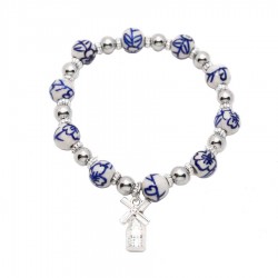 Children's bracelet delft blue bead charm windmill Children's bracelet delft blue bead charm windmill