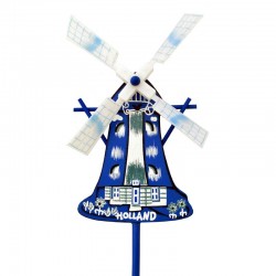 Houten molen op stok delfts blauw 15 cm - set van 2 stuks Houten molen op stok delfts blauw 15 cm - set van 2 stuks