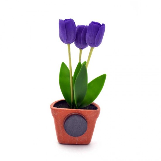 Magnet Terrakotta Topf Flexi Tulpen lila