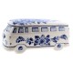 A hand-painted Delft blue, nostalgic Volkswagen camper van from the 1960s. This ceramic camper van is hand-decorated with a traditional Delft blue floral motif.