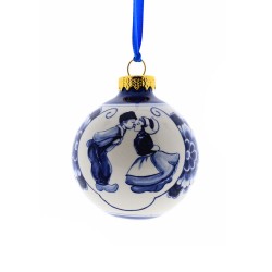 Christmas ball Delft blue kissing couple flowers Christmas ball Delft blue kissing couple flowers