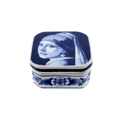 Delft blue jewelry box Girl with a pearl earring flower square Delft blue jewelry box Girl with a pearl earring flower square