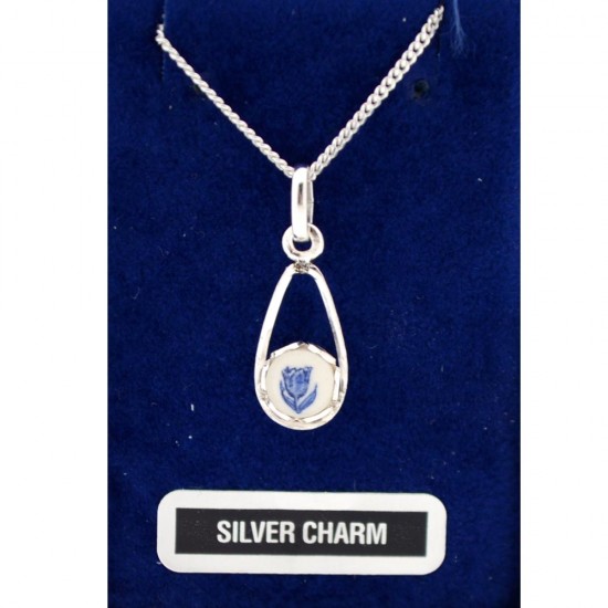 Necklace 42 cm + pendant silver tulip delft blue hang sphere silver necklaces holland souvenirs nederlandse geschenken Necklace 42 cm + pendant silver tulip delft blue hang sphere