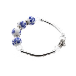 Armband Delfts blauw bloem half kralen
