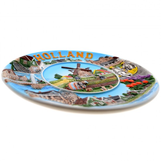 3D Wandplatte aus Keramik mit einer wunderschönen Darstellung der Niederlande. Sehr detaillierte, geprägte typisch niederländische Szenen.