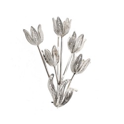 Brooch 5 silver tulips in jewelry box Brooch 5 silver tulips in jewelry box